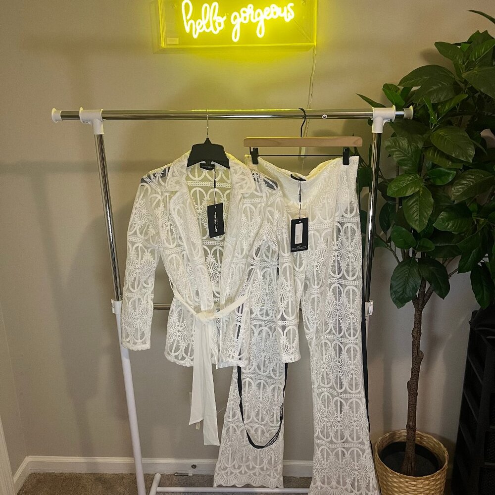 NEW PrettyLittleThing Sexy White Lace Suit